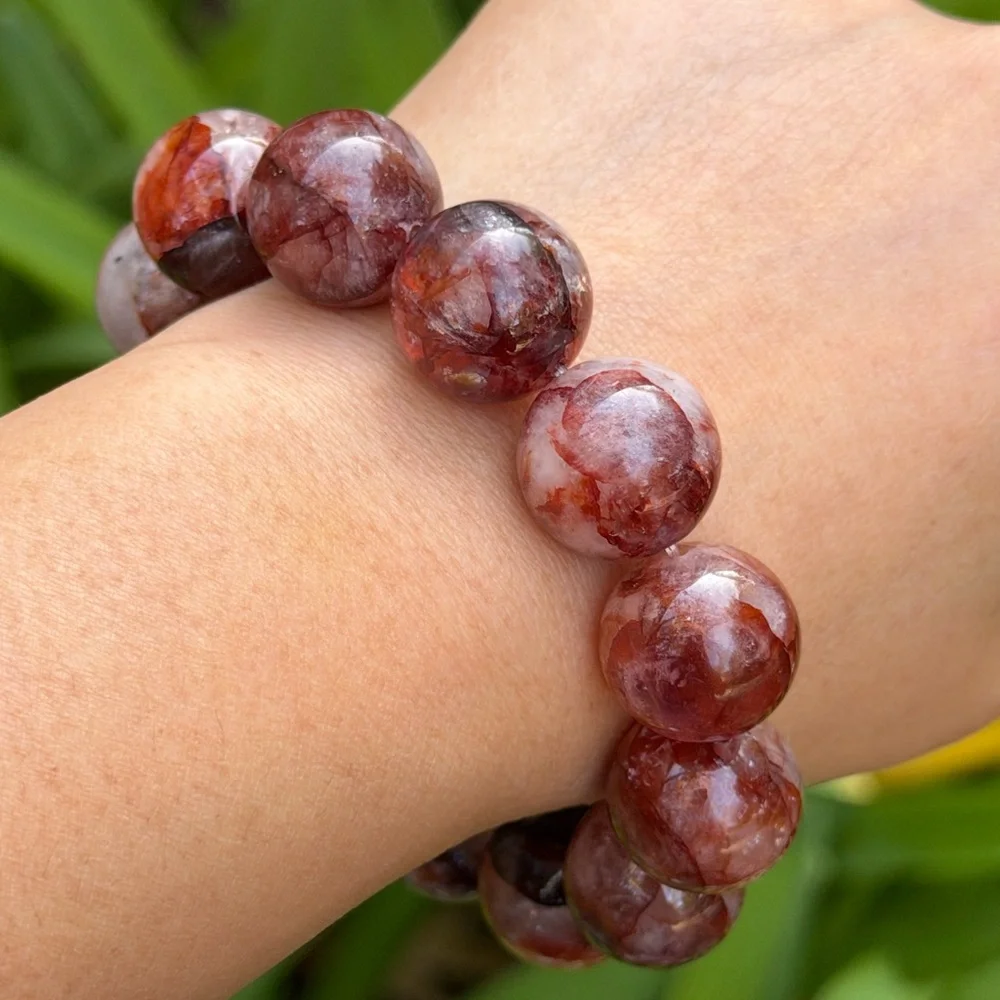 17.5mm chunky‎ stretchable fire quartz bracelet 0818